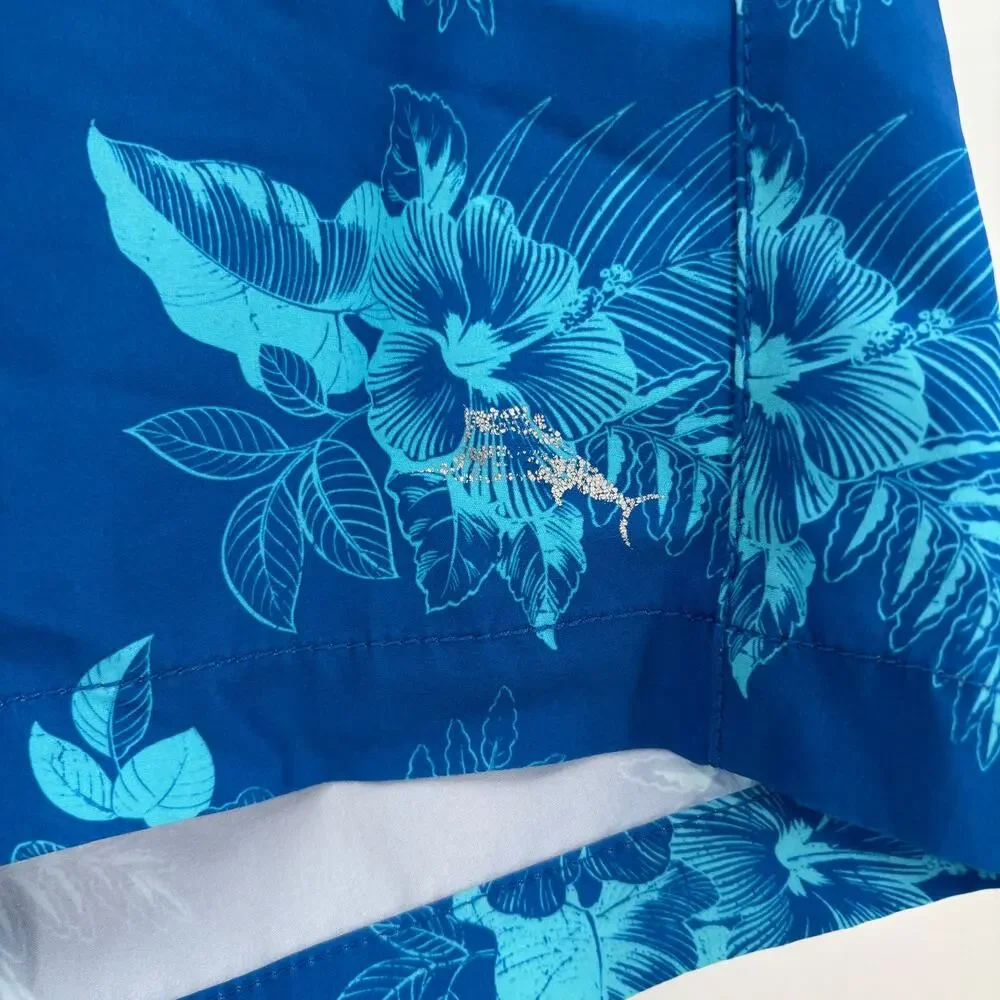 Tommy Bahama Mens Sz34 Blue Hawaiian Floral‎ Pattern Drawstring Shorts